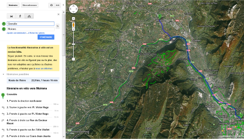 Google Maps, itinéraires à vélo
