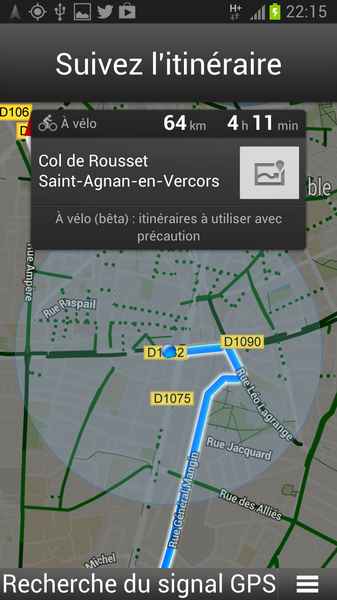 Option navigation GPS sur Smartphone Android