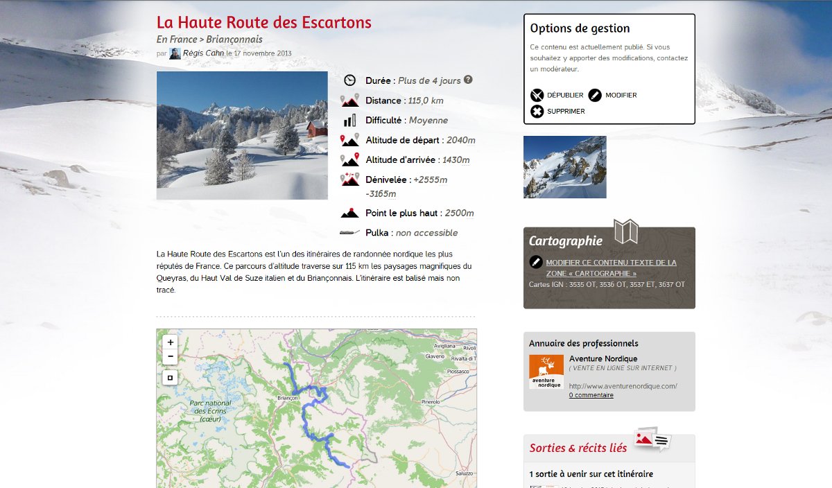 Itinéraire à ski de randonnée nordique