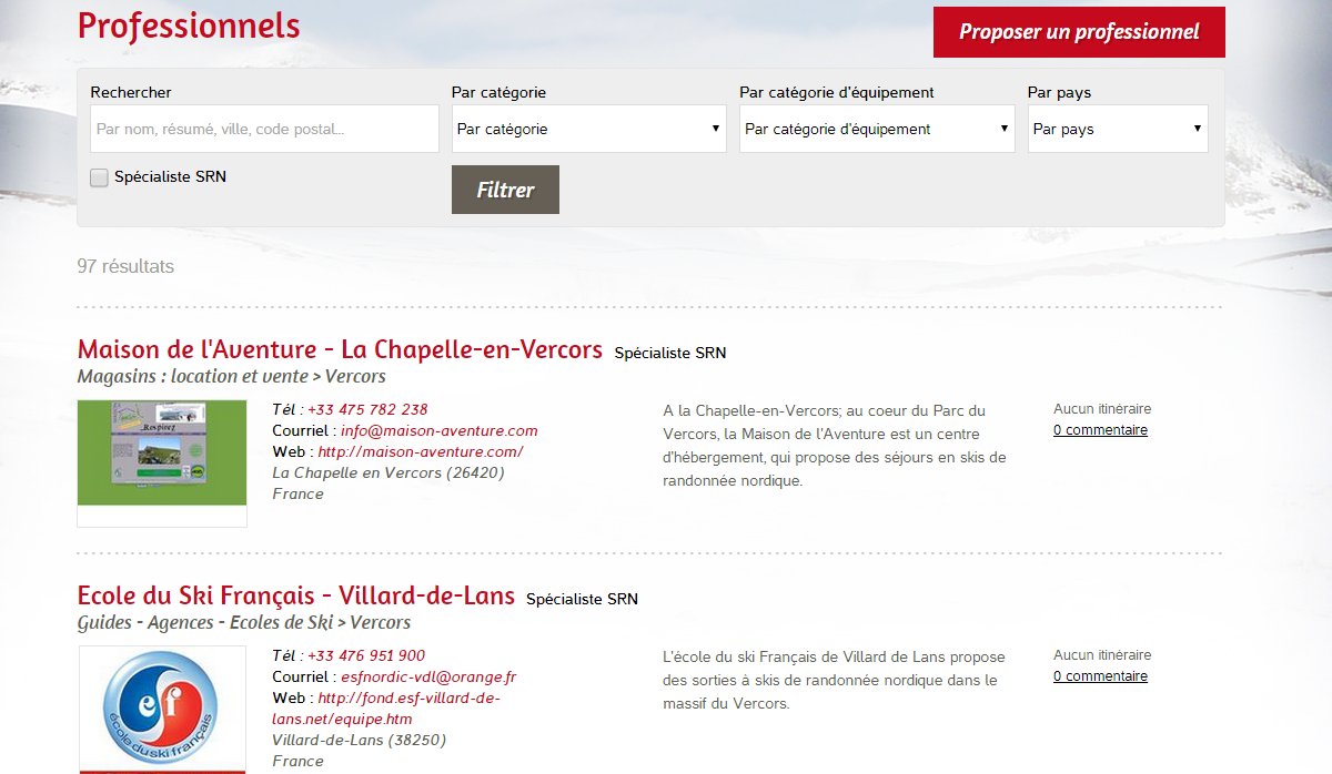 Annuaire des professionnels de la randonnée nordique